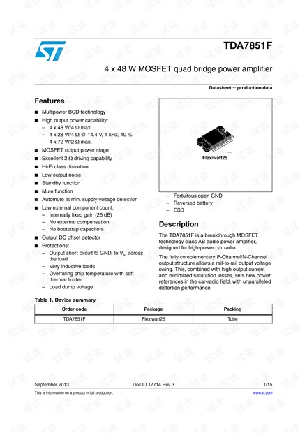 tda7851l功放参数,tda7851发烧级功放芯片 pdf_tda7851l功放参数-嵌入式文档类资源
