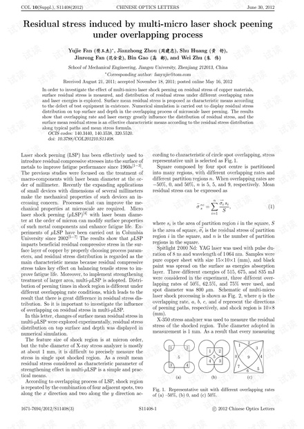 residual stress,acutestress residual stress induced by multi-micro laser shock peening under