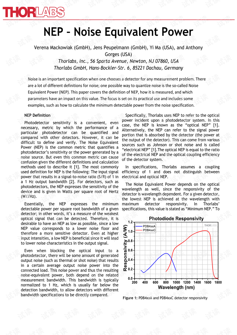 Noise Equivalent Power Definition Noise Equivalent Power Definition