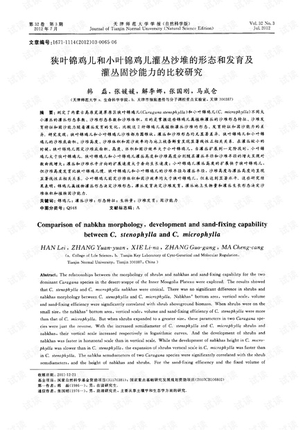 狭叶锦鸡儿和小叶锦鸡儿灌丛沙堆的形态和发育及灌丛固沙能力的比较