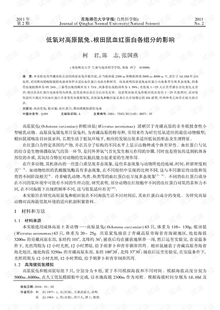 低氧对高原鼠兔,根田鼠血红蛋白各组分的影响(2011年
