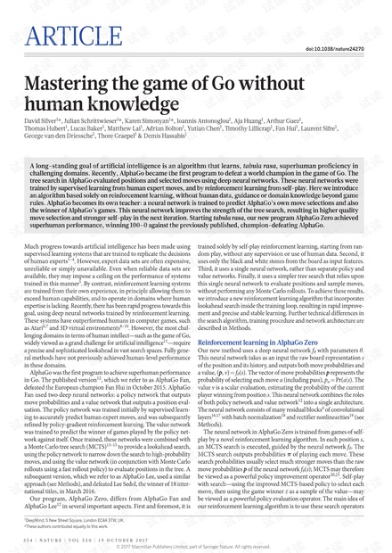 nature AlphaGo zero Mastering the game of Go without human knowledge