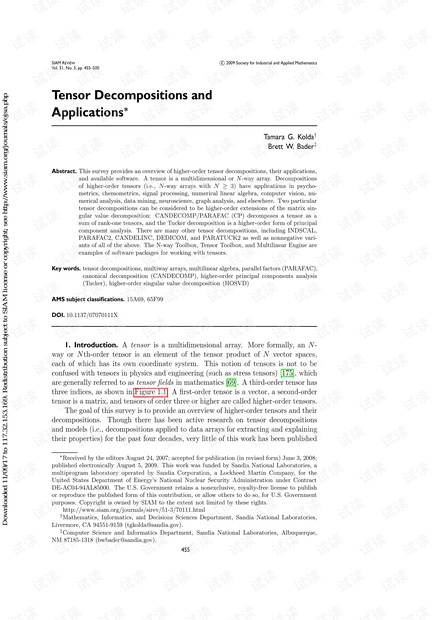 Tensor Decompositions and applications