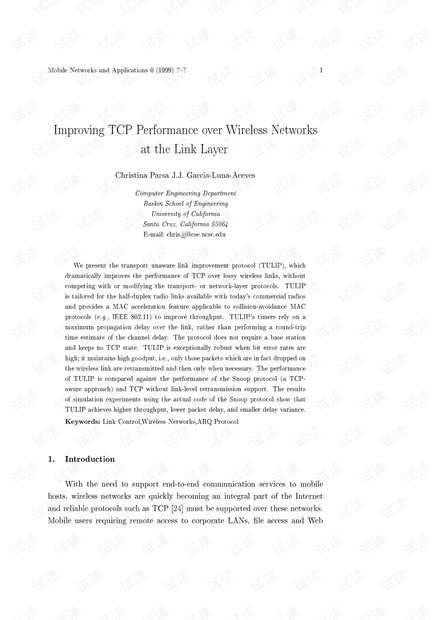 Improving TCP Performance over Wireless Networksat the Link Lay