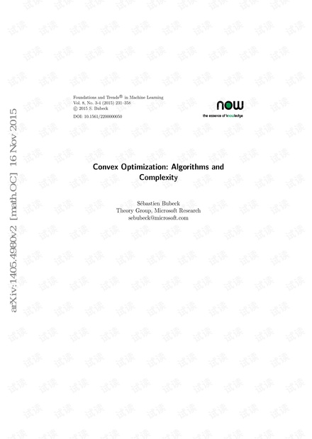 Convex Optimization - Algorithms and Complexity