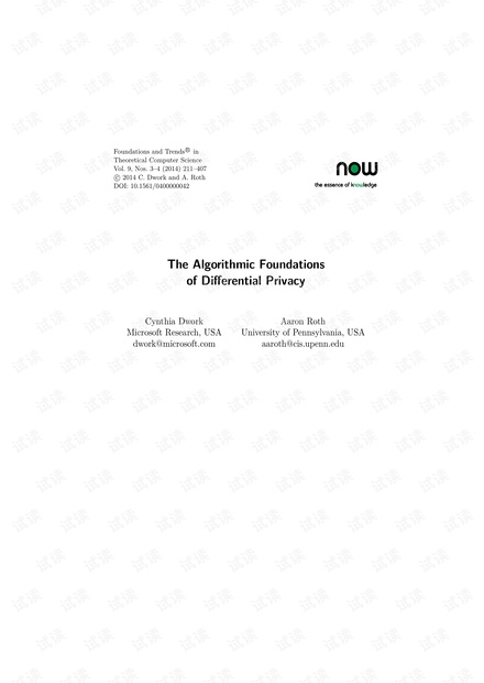 The Algorithmic Foundations of Differential Privacy