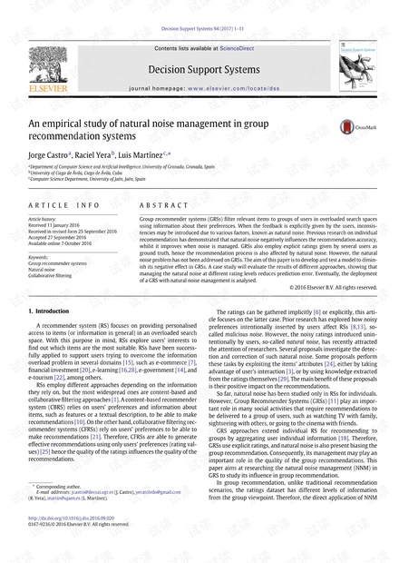 An empirical study of natural noise management in group recommendation systems