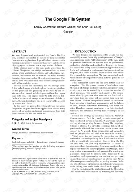 谷歌DFS+Mapreduce+Bigtable三大论文中英文版本