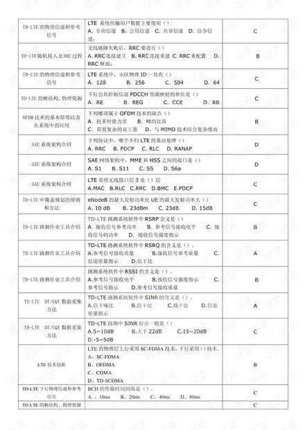 大唐杯考试题库TD-LTE