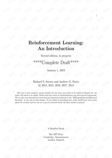 Reinforcement Learning(Second edition)-sutton (draft2018)