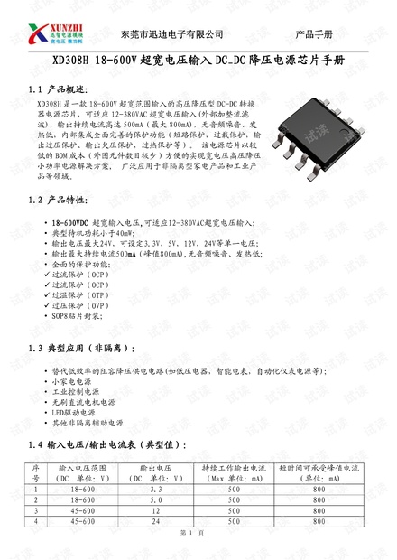XD308H-18-600V超宽电压输入DC-DC降压电源芯片手册