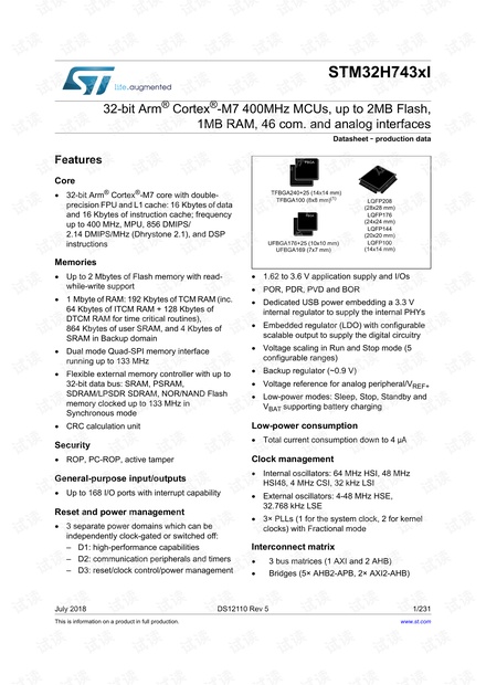 stm32H743芯片datasheet