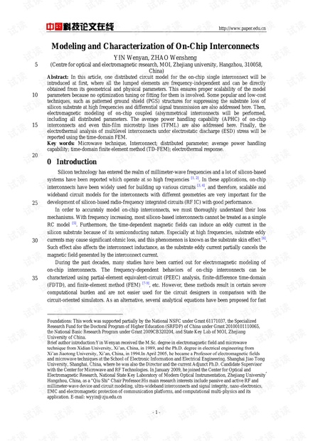 论文研究-Modeling and Characterization of On-Chip Interconnects.pdf