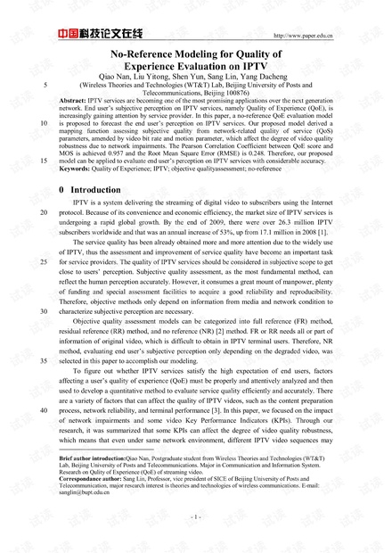 论文研究-No-Reference Modeling for Quality ofExperience Evaluation on IPTV.pdf