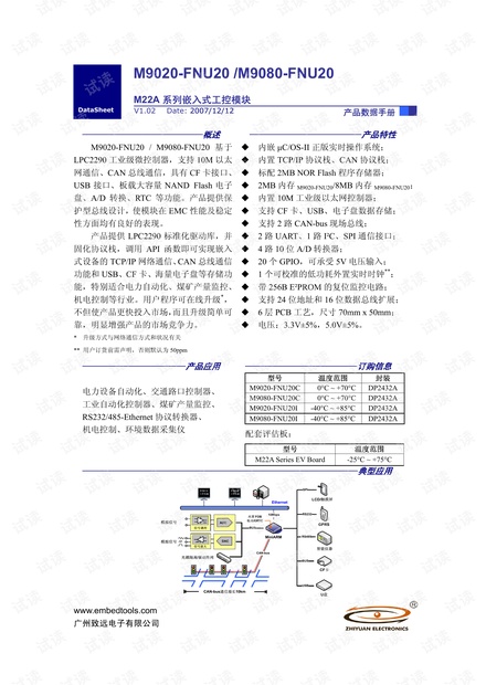 致远电子 M9020-FNU20/9080-FNU20 MM22A系列嵌入式工控模块数据手册.pdf