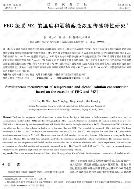 FBG级联MZI的温度和酒精溶液浓度传感特性研究.pdf