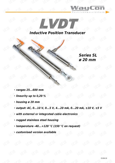 WAYCON SL系列拉杆型差动变压位移传感器 手册.pdf