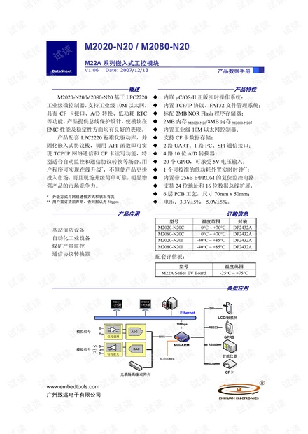 致远电子 M2020-N20/M2080-N20 M22A系列嵌入式工控模块数据手册.pdf