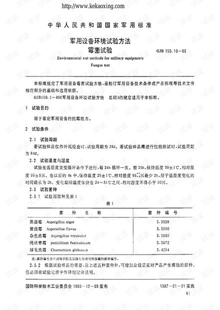 GJB 150.10-1986 军用设备环境试验方法 霉菌试验.pdf