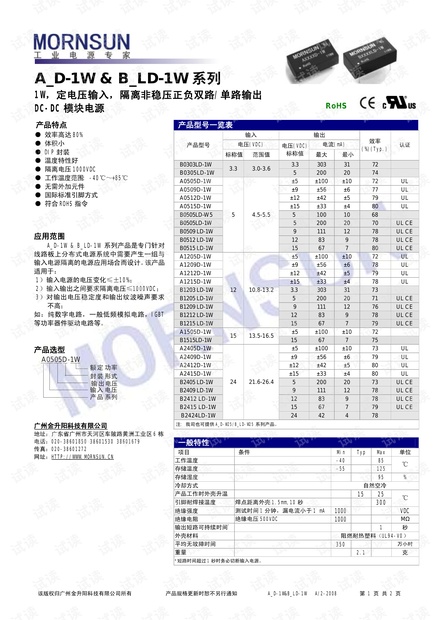金升阳电源模块1W定电压输入A_D-1W&B_LD-1W系列电源.pdf