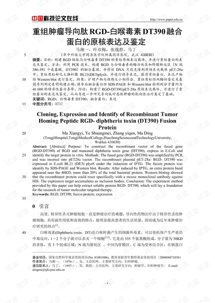 重组肿瘤导向肽RGD-白喉毒素DT390融合蛋白的原核表达及鉴定