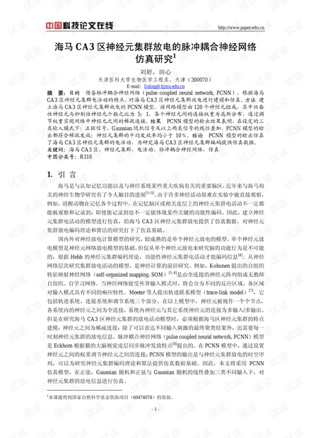 海马CA3区神经元集群放电的脉冲耦合神经网络仿真研究