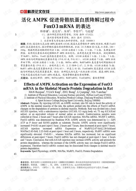 活化AMPK促进骨骼肌蛋白质降解过程中FoxO3 mRNA的表达