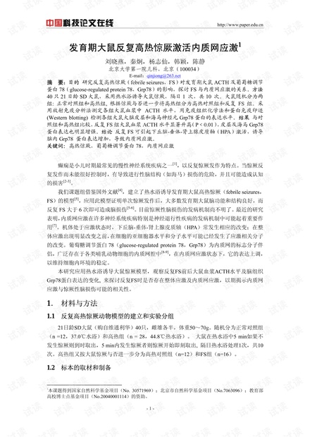 发育期大鼠反复高热惊厥激活内质网应激