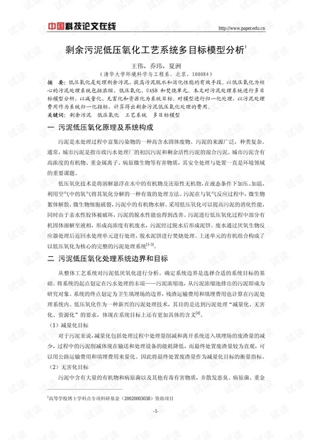 剩余污泥低压氧化工艺系统多目标模型分析