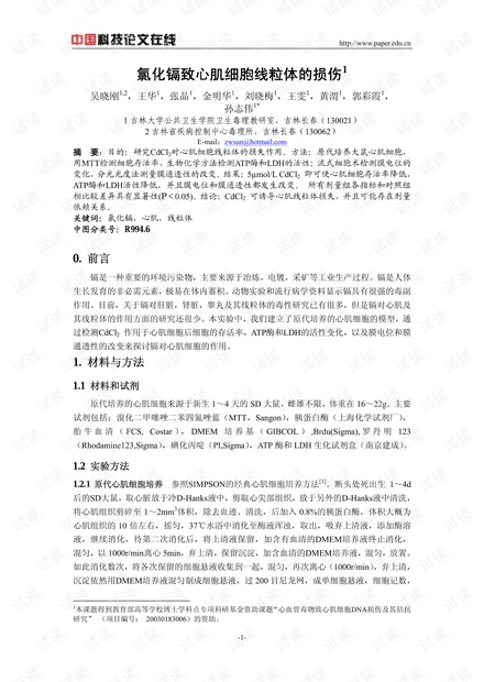 氯化镉致心肌细胞线粒体的损伤