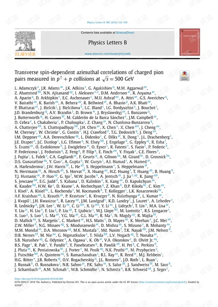 在s = 500 GeV的p‘+ + p碰撞中测得的带电介子对的与自旋有关的横向方位角相关性