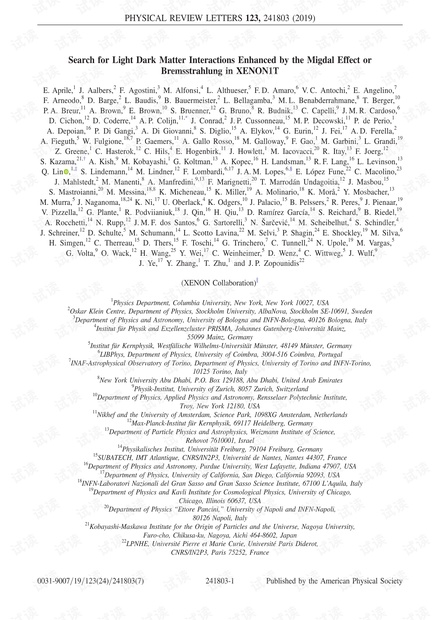 在XENON1T中搜索通过Migdal效应或Bremsstrahlung增强的暗物质相互作用