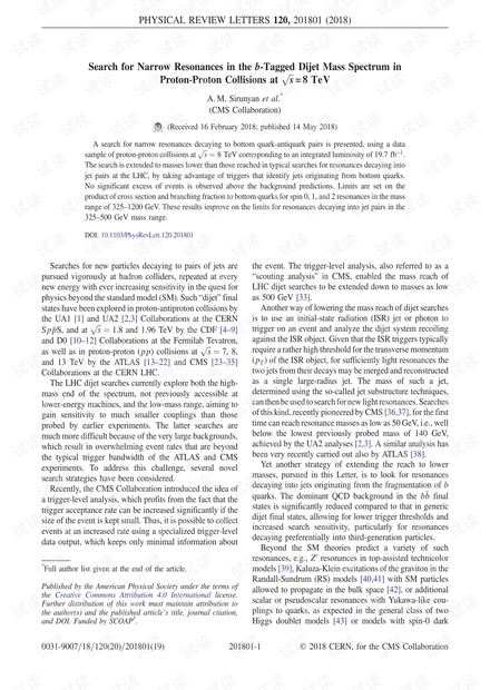 在s = 8 TeV的质子-质子碰撞中的b标记Dijet质谱中搜索窄共振