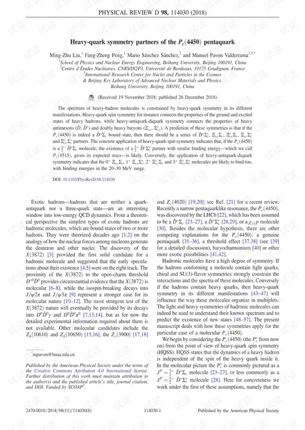 Pc(4450)五夸克的重夸克对称性伙伴