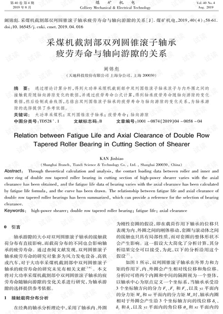 采煤机截割部双列圆锥滚子轴承疲劳寿命与轴向游隙的关系