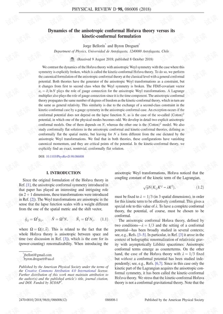 各向异性共形Hořava理论的动力学及其动力学-保形公式