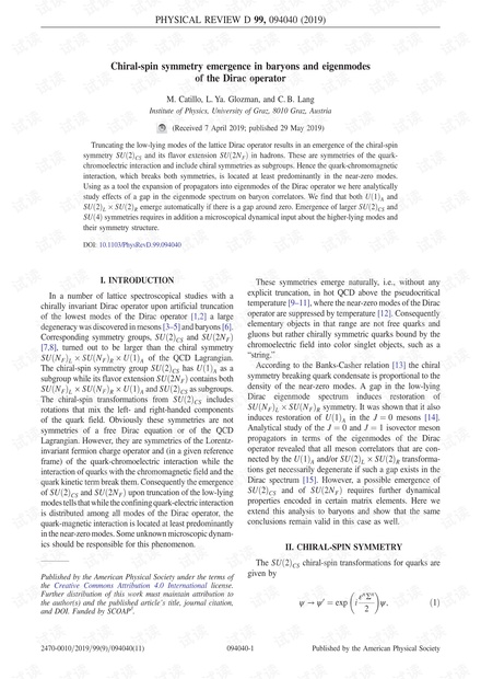 Dirac算子的重子和本征模中的手性自旋对称出现