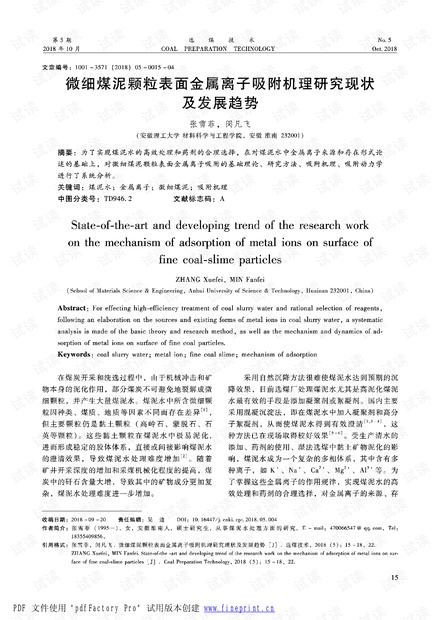 微细煤泥颗粒表面金属离子吸附机理研究现状及发展趋势