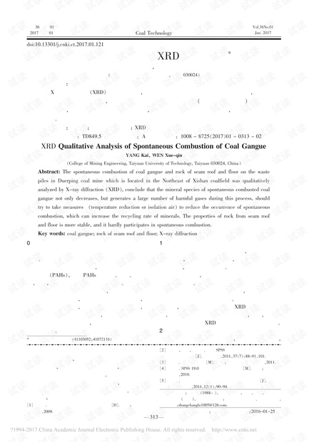 自燃后煤矸石的XRD定性分析