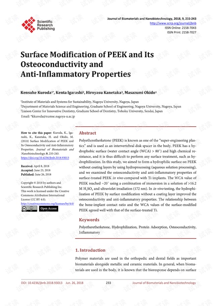 论文研究 - PEEK的表面修饰及其骨导电性和抗炎性