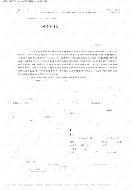 SBA-15分子筛改性及其对噻吩的吸附脱除