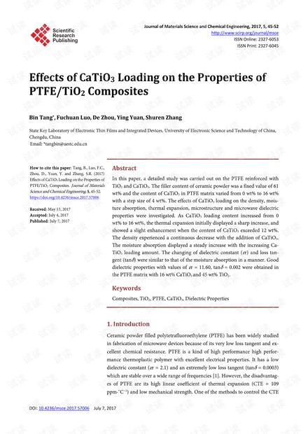 CaTiO3负载量对PTFE / TiO2复合材料性能的影响