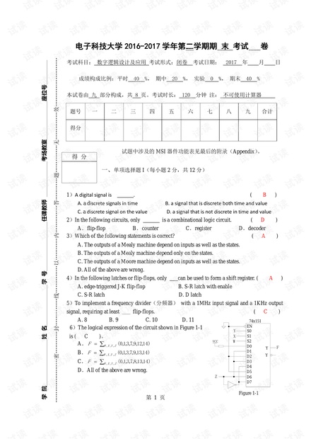 2016-2017-2数字逻辑设计及应用期末(答案及评分标准).pdf