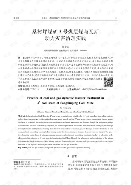 桑树坪煤矿3号煤层煤与瓦斯动力灾害治理实践