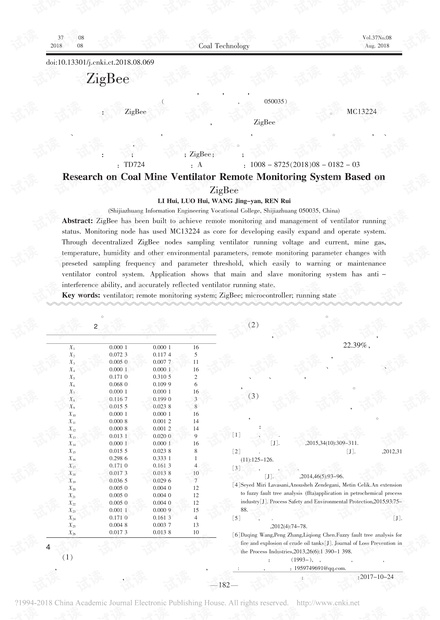 基于ZigBee的煤矿井下通风设备远程监控系统研究