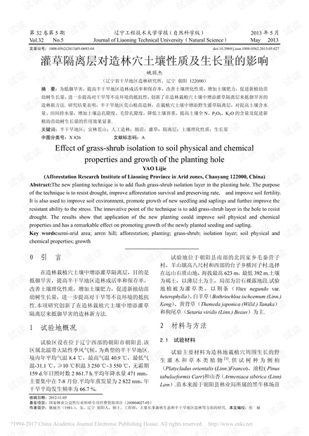 灌草隔离层对造林穴土壤性质及生长量的影响