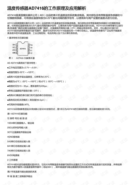 温度传感器AD7416的工作原理及应用解析