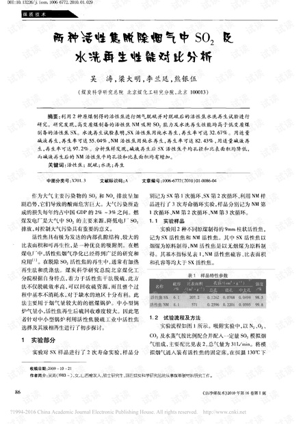 两种活性焦脱除除烟气中SO2及水洗再生性能对比分析