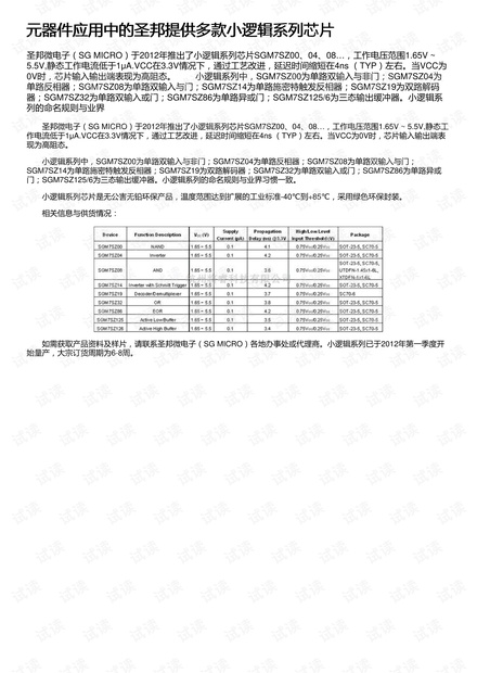 元器件应用中的圣邦提供多款小逻辑系列芯片