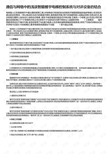 通信与网络中的浅谈智能楼宇电梯控制系统与对讲设备的结合